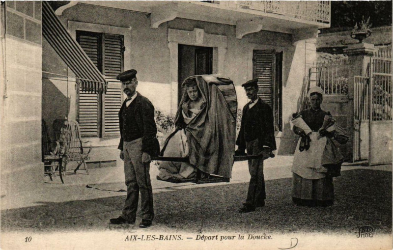 Carte postale ancienne Aix-les-Bains Départ pour la Douche à Aix-les-Bains