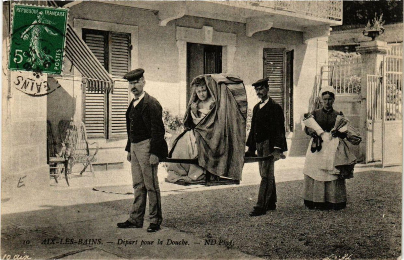 Carte postale ancienne Aix-les-Bains Depart pour la Douche à Aix-les-Bains