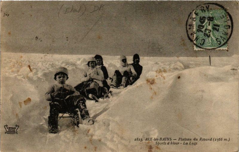 Carte postale ancienne Aix-les-Bains Plateau du Revard Sports d'hiver La Luge à Aix-les-Bains