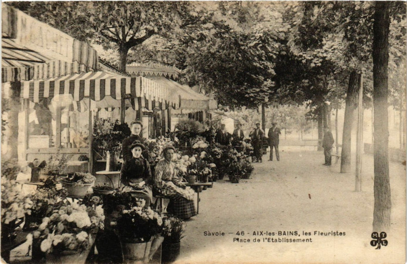 Carte postale ancienne Aix-les-Bains les Fleuristes - Place de l'Etabl. à Aix-les-Bains