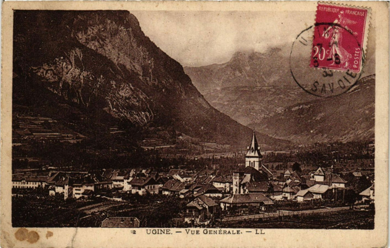 Carte postale ancienne Ugine - Vue générale à Ugine