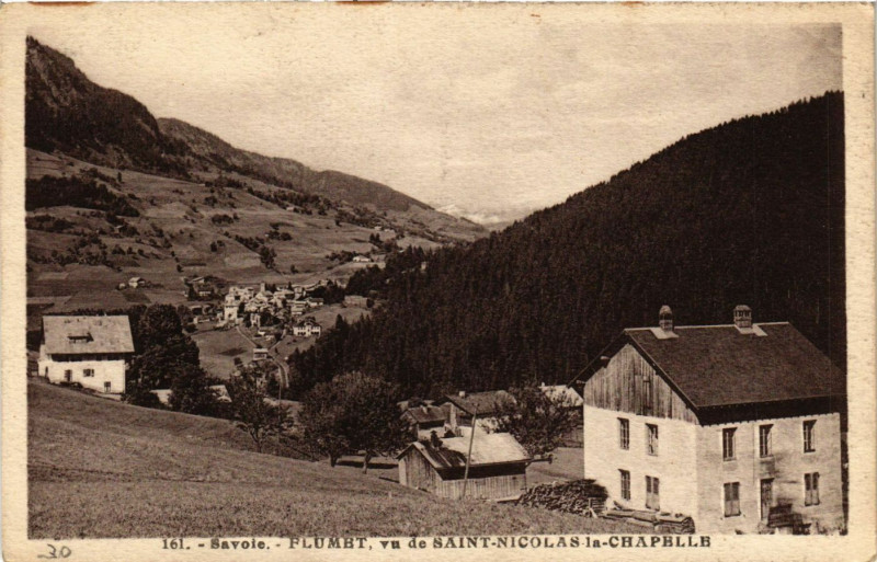 Carte postale ancienne Flumet vu de Saint-Nicolas la-Chapelle à Flumet
