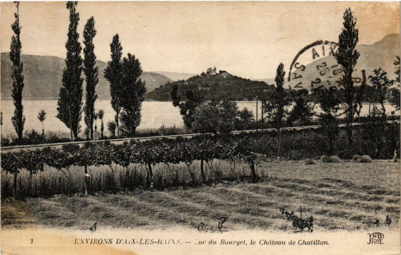 Carte postale ancienne Env. d'Aix-les-Bains Lac du Bourget le Chateau de Chatillon à Aix-les-Bains