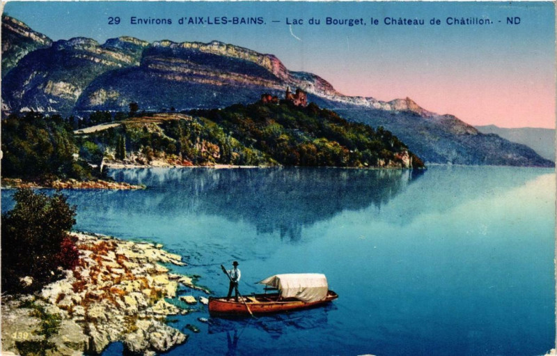 Carte postale ancienne Env. d'Aix-les-Bains Lac du Bourget le Chateau de Chatillon à Aix-les-Bains