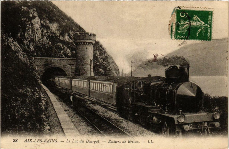 Carte postale ancienne Aix-les-Bains Le Lac du Bourget Rochers de Brison à Aix-les-Bains