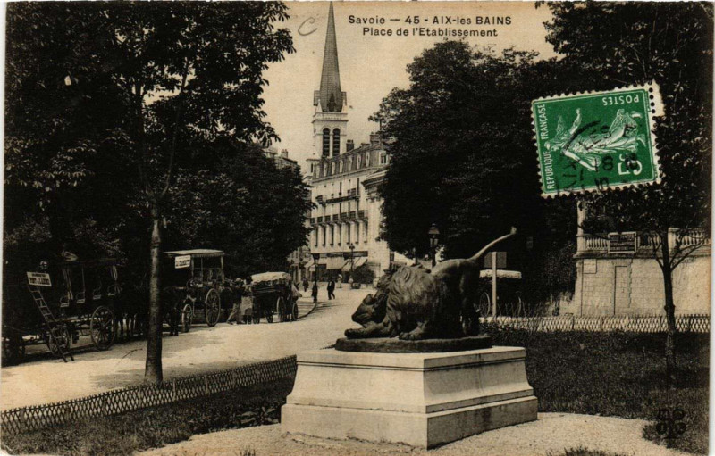 Carte postale ancienne Aix-les-Bains - Place de l'Etabl. à Aix-les-Bains