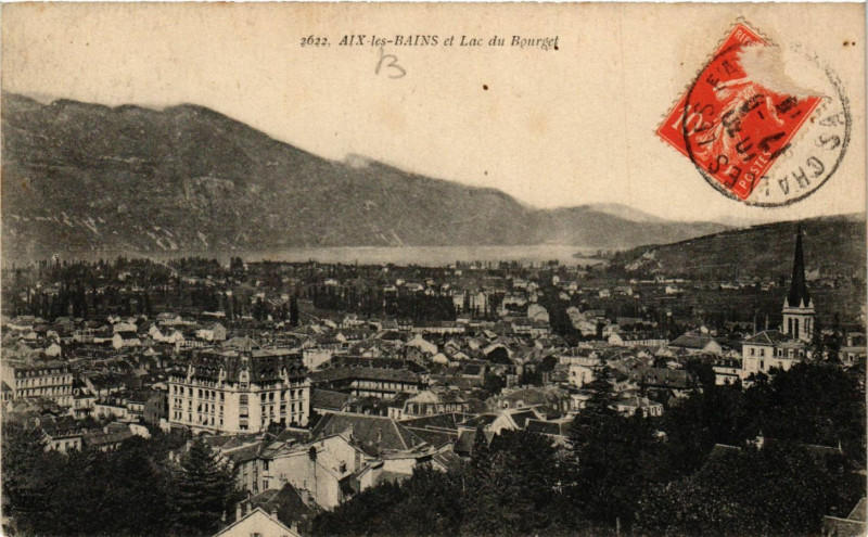Carte postale ancienne Aix-les-Bains et Lac du Borget à Aix-les-Bains