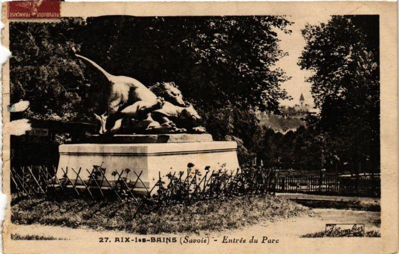 Carte postale ancienne Aix-les-Bains - Entrée du Parc à Aix-les-Bains