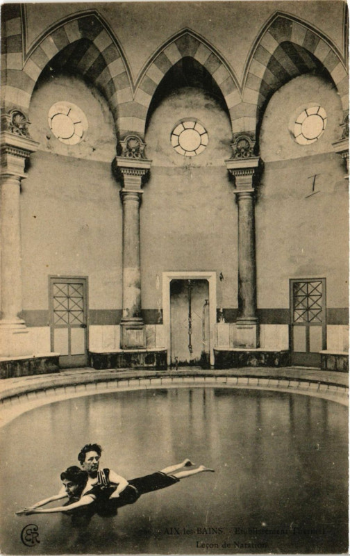 Carte postale ancienne Aix-les-Bains - Etabl. Thermal - Lecon de Natation à Aix-les-Bains