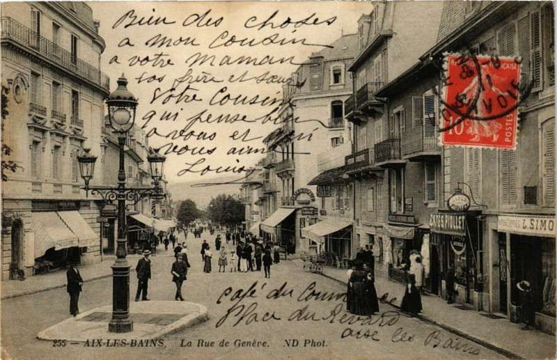 Carte postale ancienne Aix-les-Bains - La Rue de Genere à Aix-les-Bains