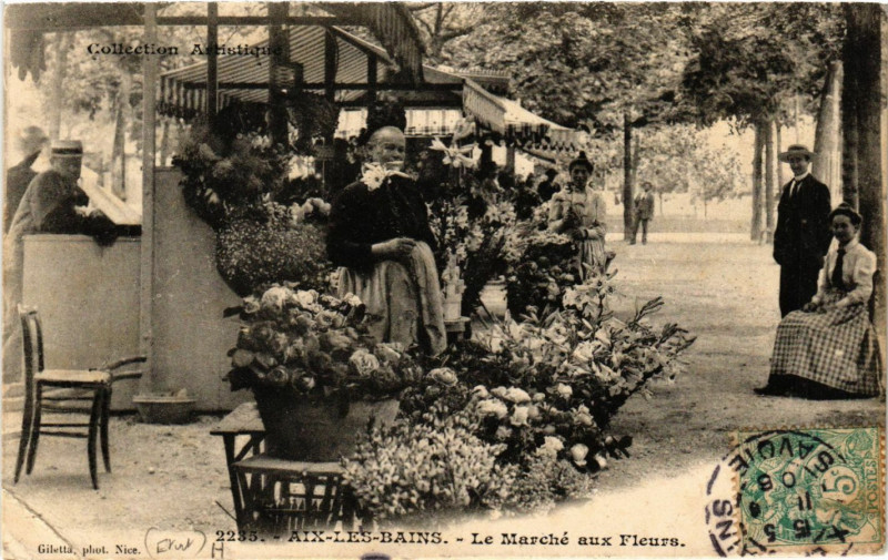 Carte postale ancienne Aix-les-Bains - Le Marché aux Fleurs à Aix-les-Bains