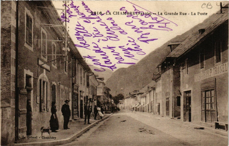 Carte postale ancienne La Chambre - La Grande Rue - La Poste à La Chambre