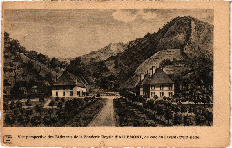 Carte postale ancienne Vue perspective des Batiments de la Fonderie Royale d'Allemont..