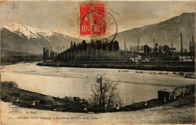 Carte postale ancienne Chamousset - Confluent de l'Arc et de l'Isere à Chamousset