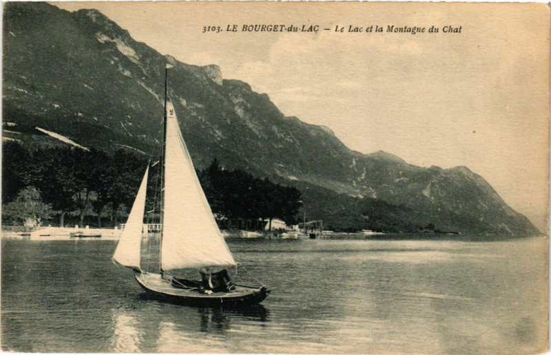 Carte postale ancienne Le Bourget-du-Lac - Le Lac et la Montagne du Chat au Bourget-du-Lac