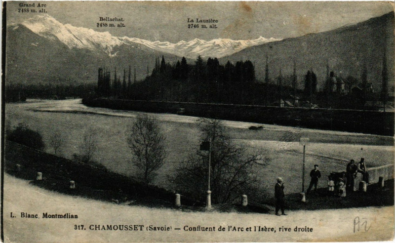 Carte postale ancienne Chamousset - Confluent de l'Arc et l'Isere rive droite à Chamousset