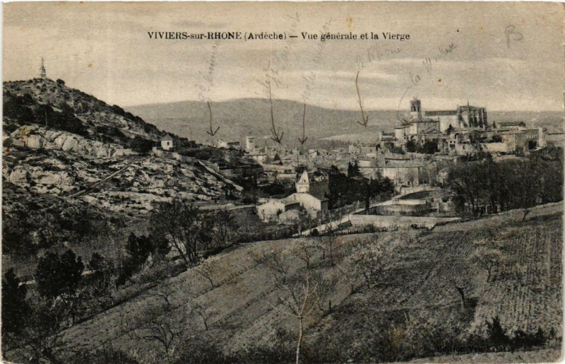 Carte postale ancienne Viviers Vue générale et la Vierge à Viviers