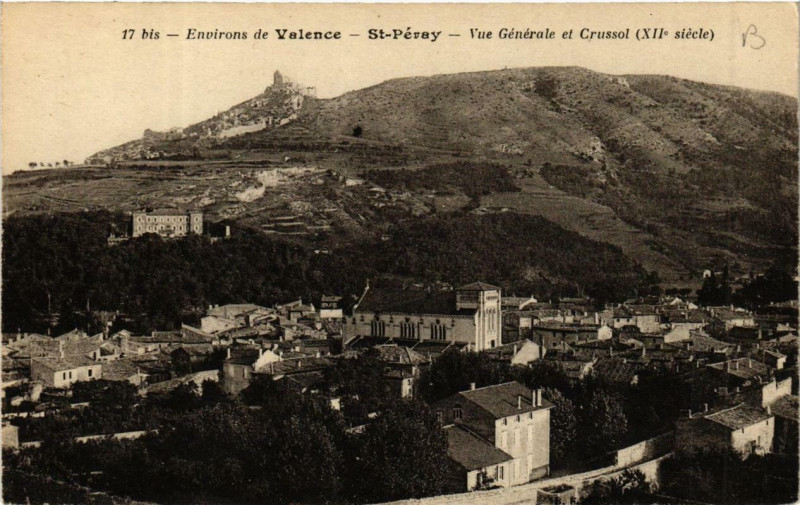 Carte postale ancienne Saint-Peray Vue générale et Crussol à Saint-Péray