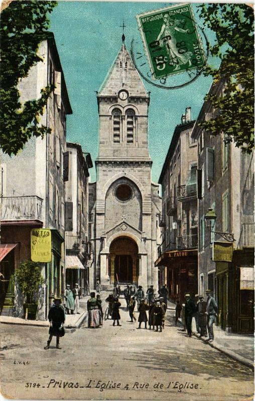 Carte postale ancienne Privas Eglise et Rue de l'Eglise à Privas