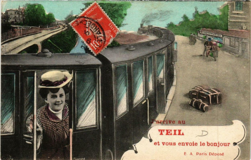 Carte postale ancienne J'arrive au Teil et vous envoie le bonjour
