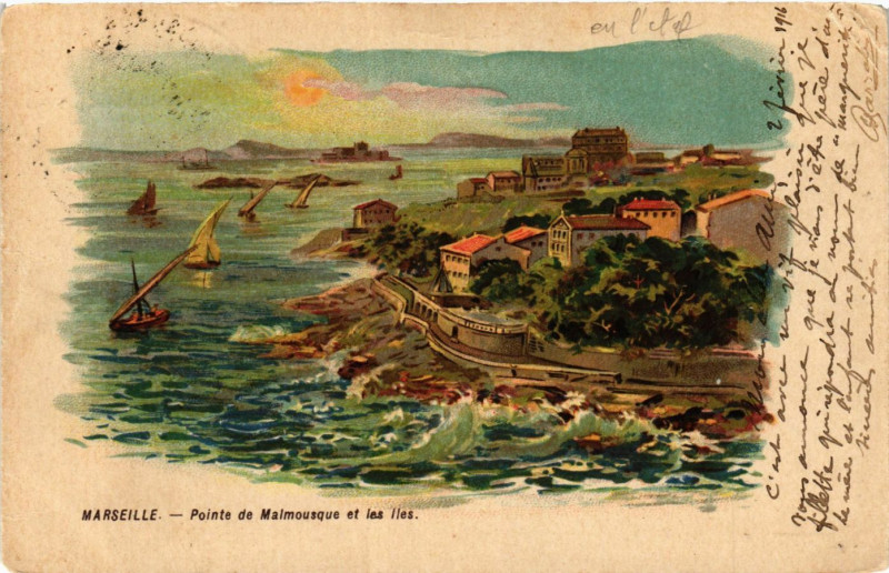 Carte postale ancienne Marseille Pointe de Malmousque et les Iles à Marseille