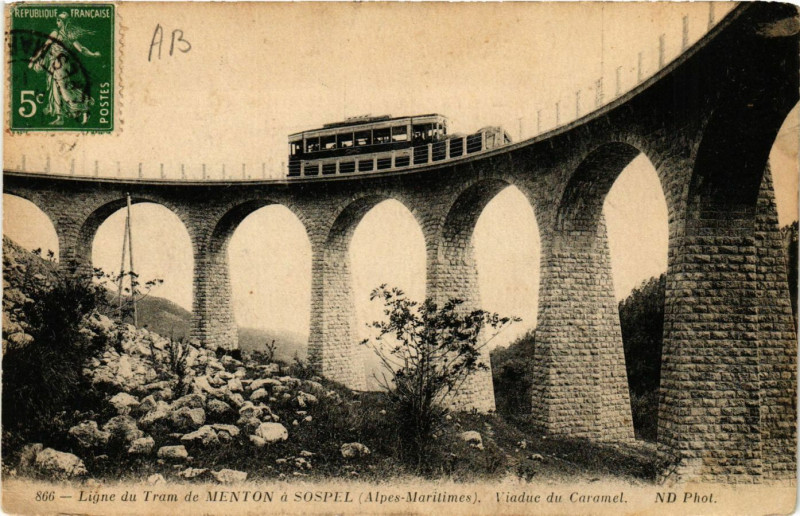 Carte postale ancienne Ligne du Train de Menton a Suspel - Viaduc du à Menton
