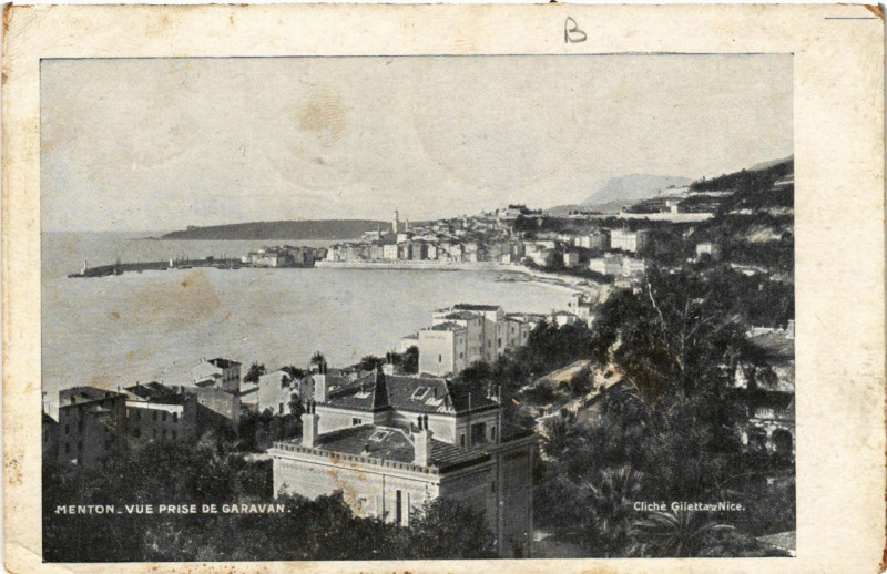 Carte postale ancienne Menton - Vue prise de Garavan à Menton