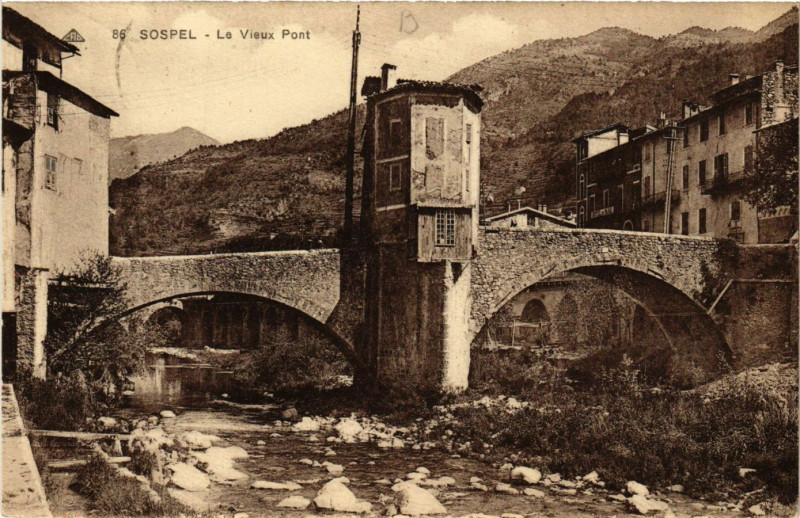 Carte postale ancienne Sospel - Le Vieux Pont à Sospel