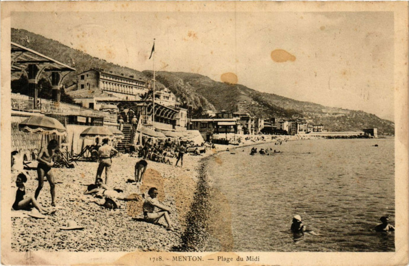 Carte postale ancienne Menton - Plage du Midi à Menton