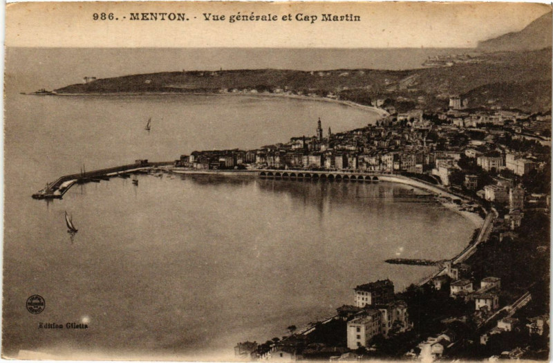 Carte postale ancienne Menton - Vue générale et Cap Martin à Menton