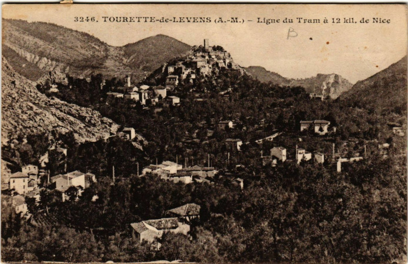 Carte postale ancienne Tourette-de-Levens - Ligne du Tram a 12 kil de Nice à Nice