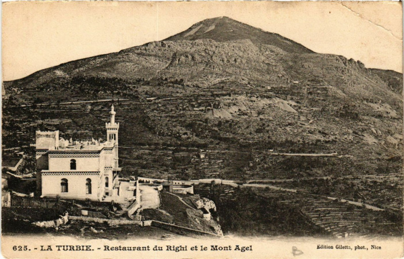 Carte postale ancienne La Turbie - Restaurant du Righi et le Mont Agel à La Turbie