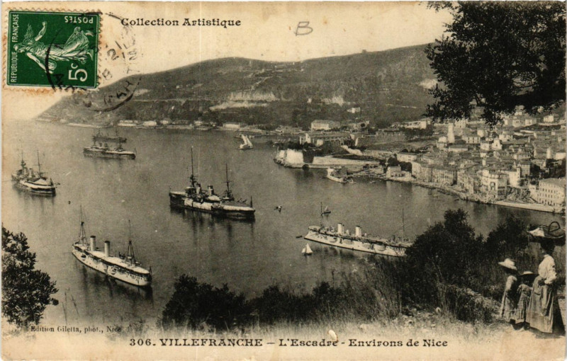 Carte postale ancienne Villefranche - L'Escadre - Env. de Nice à Nice