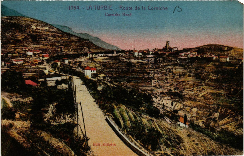 Carte postale ancienne La Turbie - Route de la Corniche - Corniche Road à La Turbie