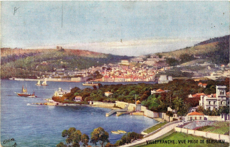 Carte postale ancienne Villefranche - Vue prise de Beaulieu