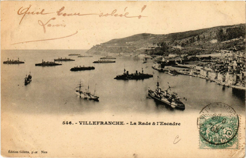Carte postale ancienne Villefranche - La Rade & L'Escadre
