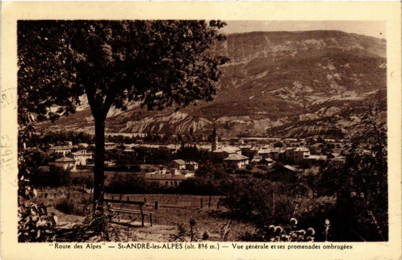 Carte postale ancienne Saint-Andre-les-Alpes Vue générale et ses promenades ombragées à Saint-André-les-Alpes