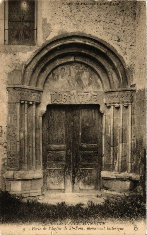 Carte postale ancienne Env. de Barcelonnette - Porte de l'Eglise de Saint-Pons mon.hist à Barcelonnette