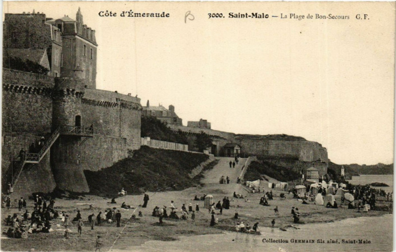 Carte postale ancienne Saint-Malo - La Plage de Bon-Secours à Saint-Malo