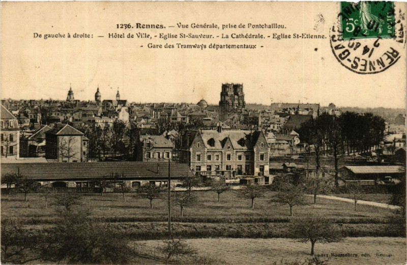 Carte postale ancienne Rennes - Vue générale prise de Pontchaillou - de gauche a droite à Rennes
