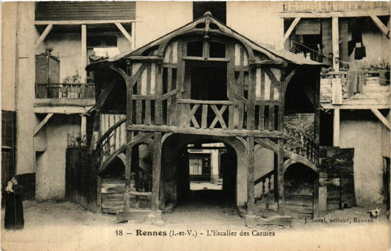 Carte postale ancienne Rennes - L'Escalier des Carmes à Rennes