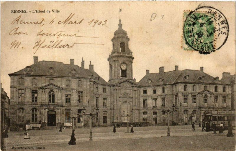 Carte postale ancienne Rennes - L'Hotel de Ville à Rennes