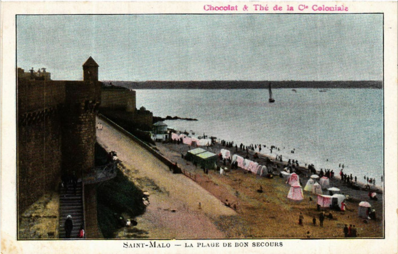 Carte postale ancienne Saint-Malo - La Plage de Bon Secours à Saint-Malo