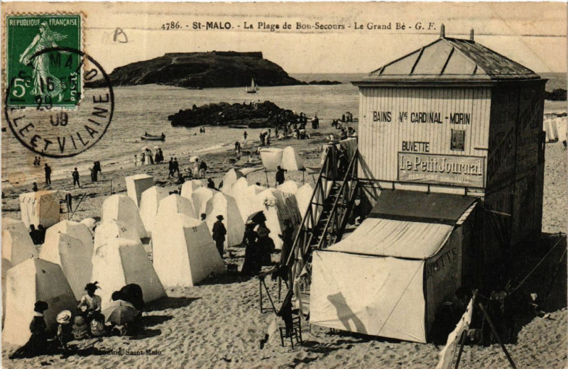 Carte postale ancienne Saint-Malo - La Plage de Bon-Secours - Le Grand Be à Saint-Malo