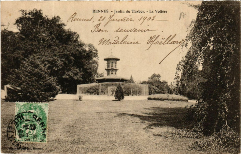 Carte postale ancienne Rennes - Jardin du Thabor - La Voliere à Rennes