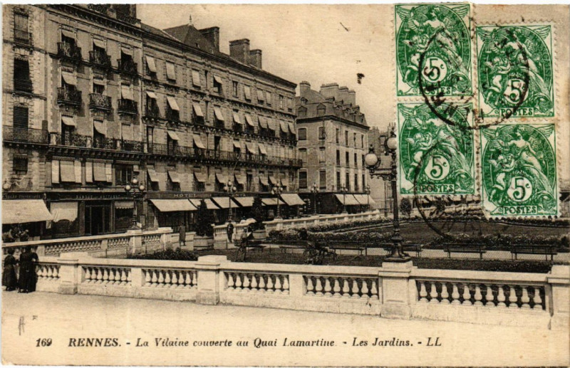 Carte postale ancienne Rennes - La Vilaine couverte au Quai Lamartine Les Jardins à Rennes