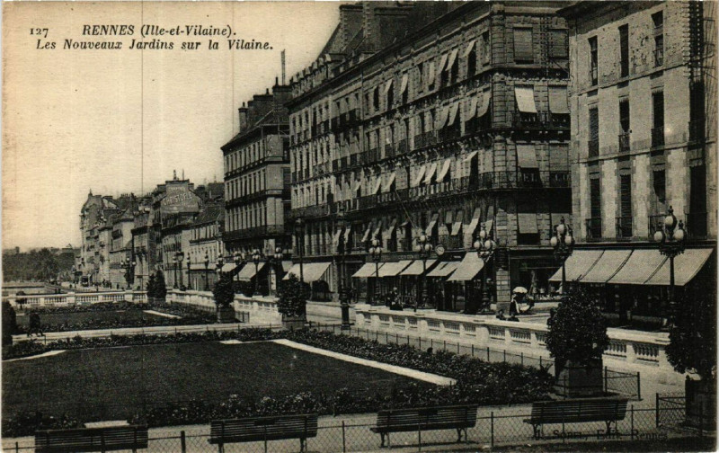 Carte postale ancienne Rennes - Les Nouveaux Jardins sur la Vilaine à Rennes