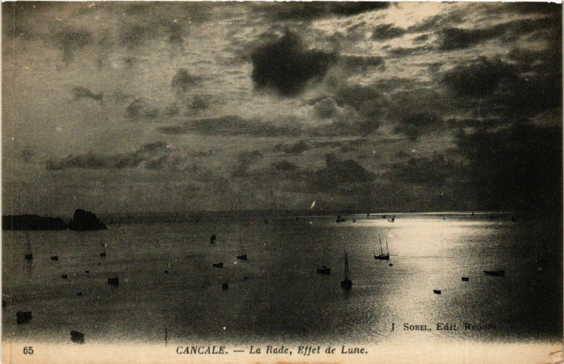 Carte postale ancienne Cancale - La Rade Effet de Lune à Cancale