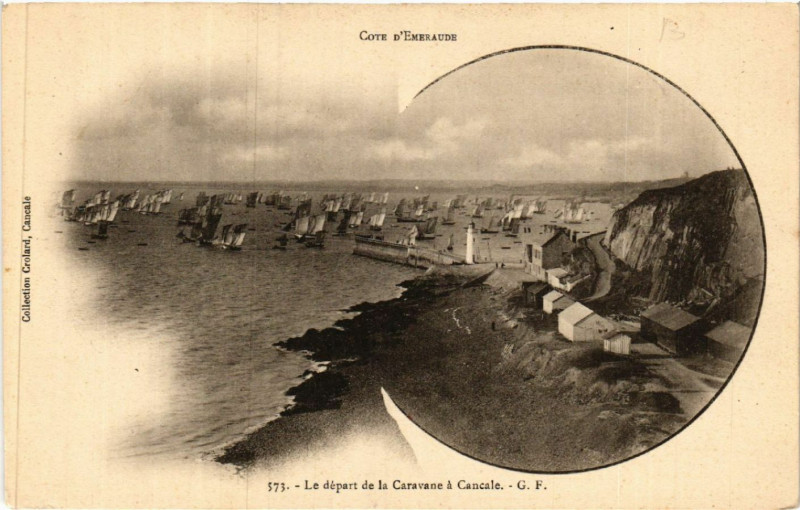 Carte postale ancienne Le depart de la Caravane a Cancale à Cancale