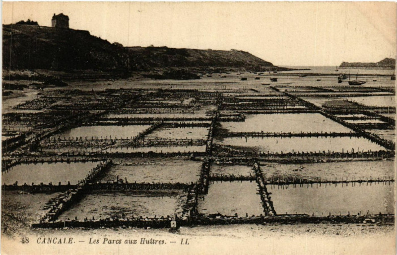 Carte postale ancienne Cancale - Les Parcs aux Huitres à Cancale